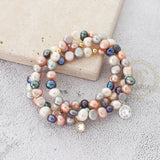 Fresh Water Pearl Charm Elastic Cord Bracelet - 54mm