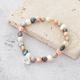 Fresh Water Pearl Charm Elastic Cord Bracelet - 54mm