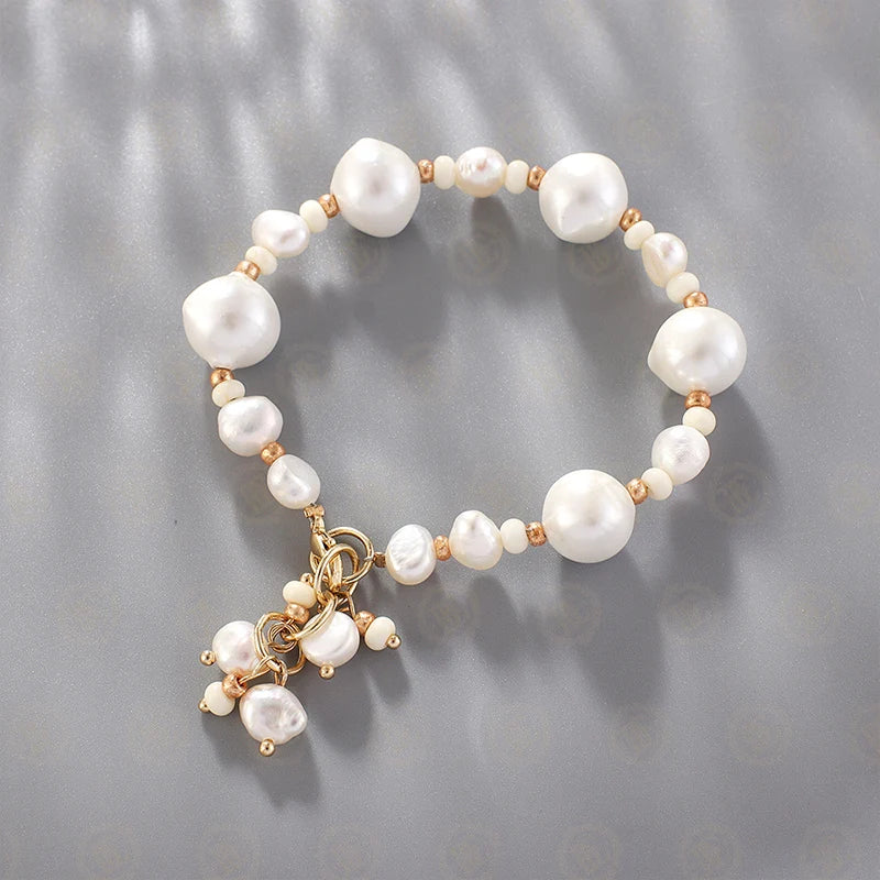 Plated Brass Czech Glass Beads & Pearl Bracelet
