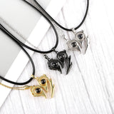 Magnetic Flame Heart 925 Silver Photo Projection Necklaces For Couples