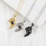 Magnetic Flame Heart 925 Silver Photo Projection Necklaces For Couples