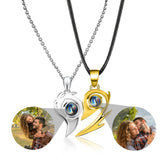 Magnetic Flame Heart 925 Silver Photo Projection Necklaces For Couples