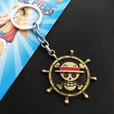 Luffy Skull Rudder Hat Keychain Metal Key Ring Pendant Gift Anime Accessori