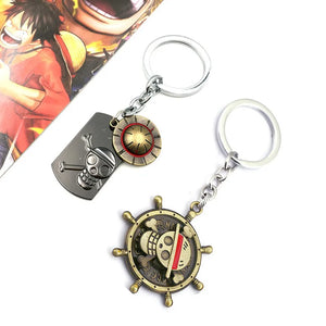 Luffy Skull Rudder Hat Keychain Metal Key Ring Pendant Gift Anime Accessori