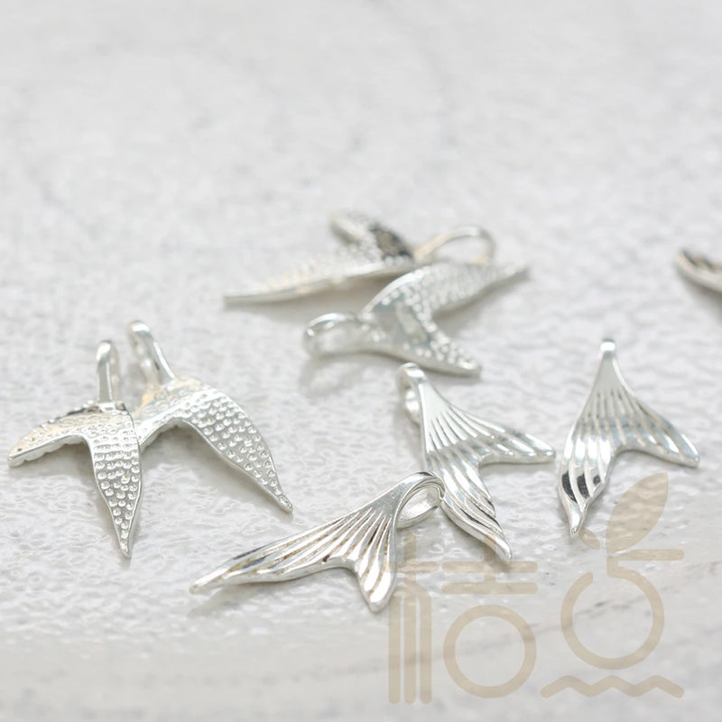 One Piece 925 Silver Charm - Whale Tale - Fish Tale - 19.5x9.5mm