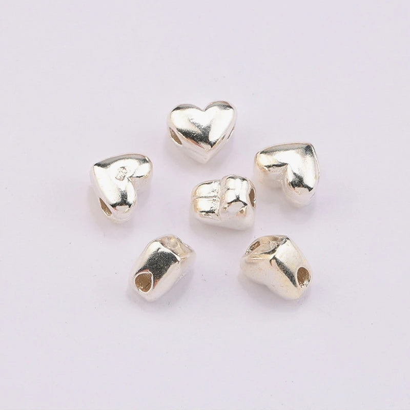 Heart Shape Spacer Beads 925 Sterling Silver Smooth Jewelry Beads for DIY Craft