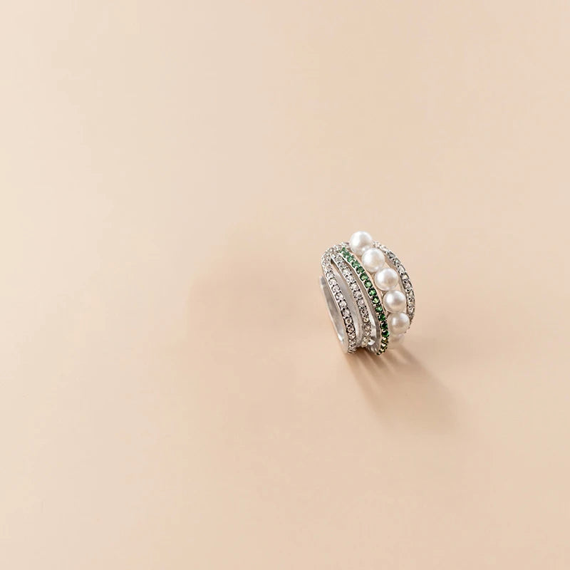 One Piece Silver Shell Beads Pearl Ear Clip Diamond Multi-Layer G8734
