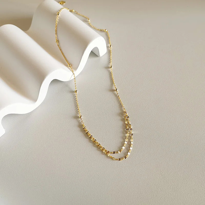 925 Silver Double Clavicular Chain Beads Necklaces