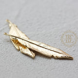 Solid Brass Feather Charm - 41x10mm