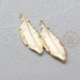 Solid Brass Feather Charm - 41x10mm
