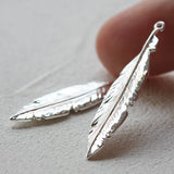 Solid Brass Feather Charm - 41x10mm