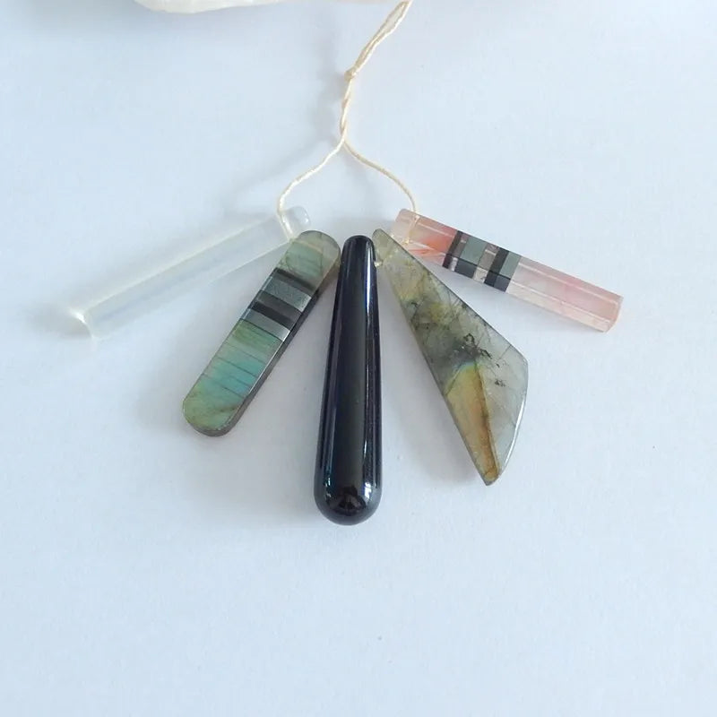Labradorite, Obsidian, White Quartz Pendant Set, Custom Jewelry Set