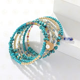 Glass Beads & Brass Memory Wire Bracelet
