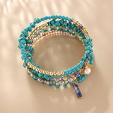 Glass Beads & Brass Memory Wire Bracelet