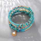 Glass Beads & Brass Memory Wire Bracelet