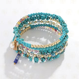 Glass Beads & Brass Memory Wire Bracelet