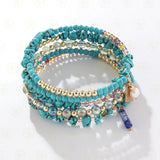 Glass Beads & Brass Memory Wire Bracelet