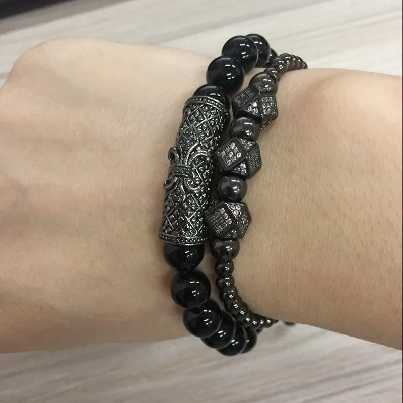 Braided Bracelets with CZ Balls & Stone Beads