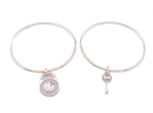 Rhinestone Lock & Key Drop Bangle Bracelet