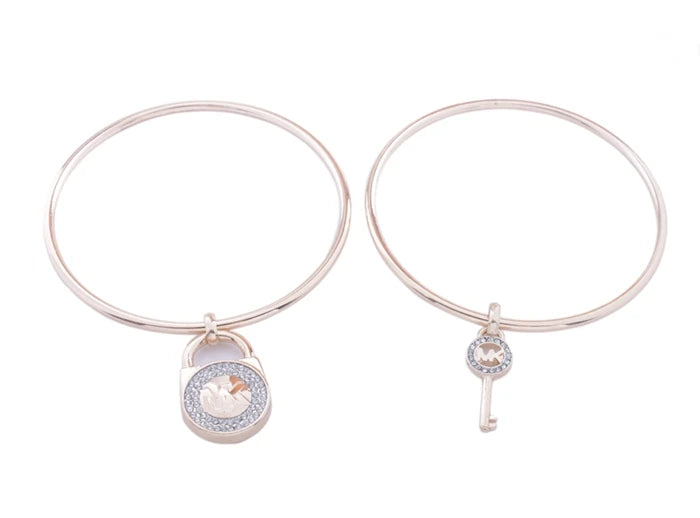 Rhinestone Lock & Key Drop Bangle Bracelet