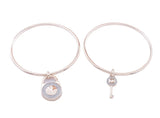 Rhinestone Lock & Key Drop Bangle Bracelet