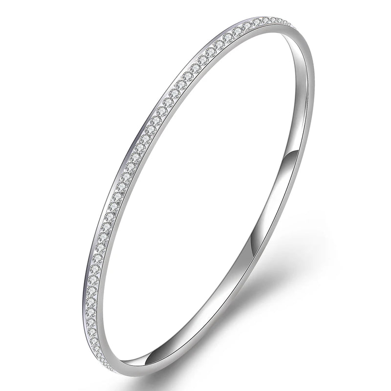 Fashion Crystal Stainless Steel Rhinestone Love Bangles for Women