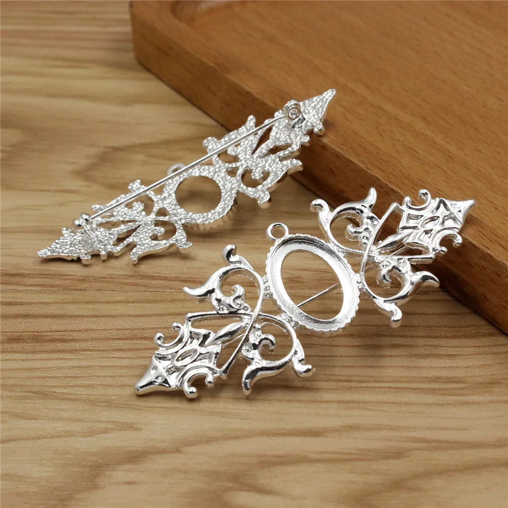 Vintage Oval Brooch Blank Setting Bezel Tray Base Cabochons For DIY 5Pcs