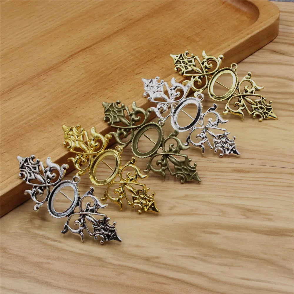 Vintage Oval Brooch Blank Setting Bezel Tray Base Cabochons For DIY 5Pcs