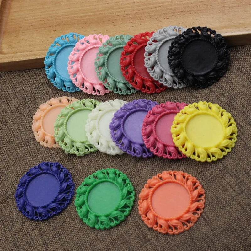 25mm Colorful Resin Round Cabochons Blank Tray Frame Bezel Settings