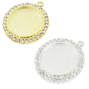 25mm Round Cabochons Rhinestones Glass Frame Settings Tray DIY Accessory 5pcs