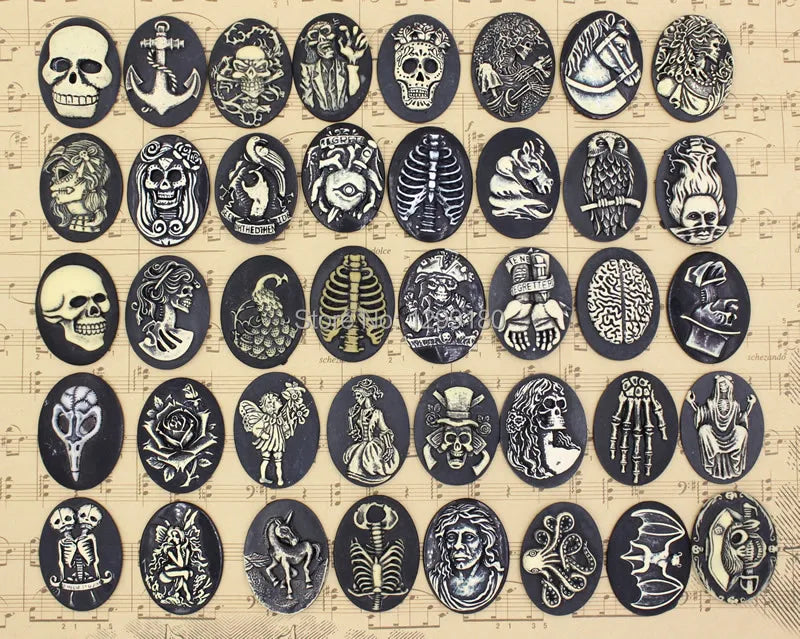 Flat Back Resin Mixed Pattern Cameos Cabochons For Jewelry 30x39mm
