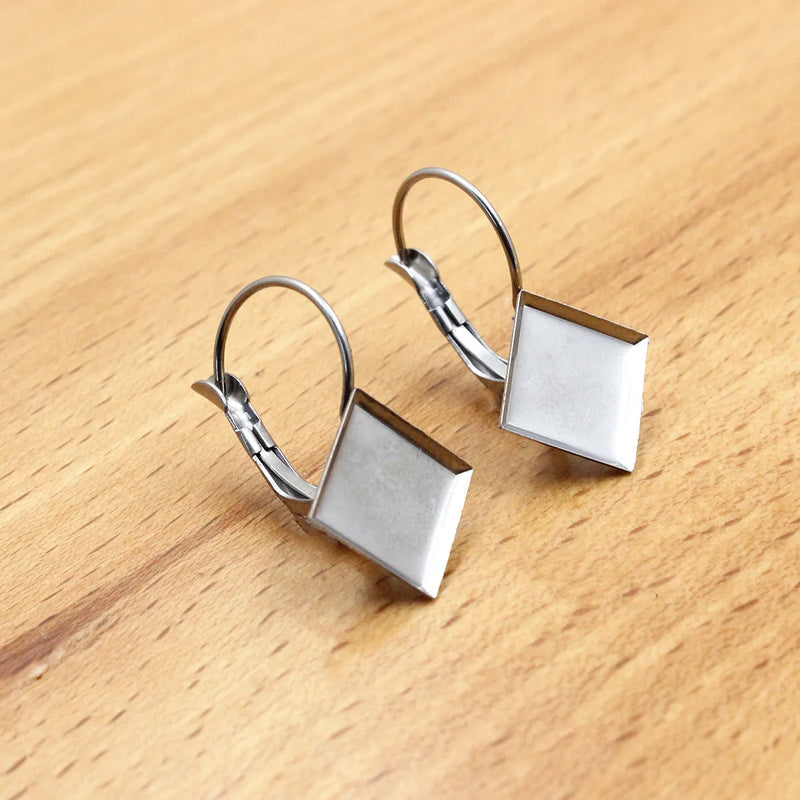 Stainless Steel Square Cabochon Earring Blank Bezel Base Tray