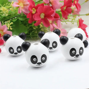 Wooden Panda Bear Head Beads for Baby DIY Pacifier Holder Clip Necklace 10pcs