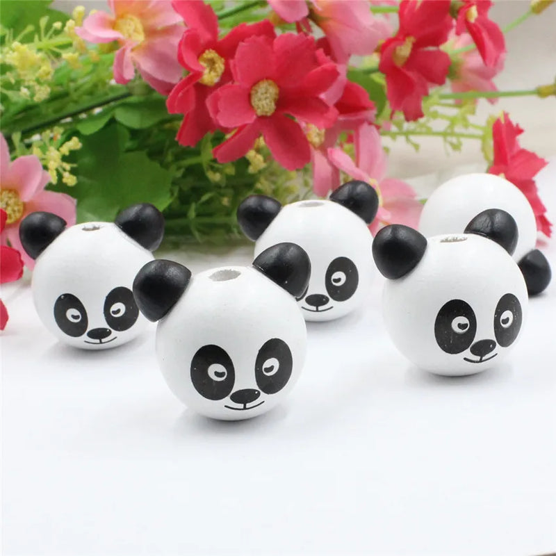 Wooden Panda Bear Head Beads for Baby DIY Pacifier Holder Clip Necklace 10pcs