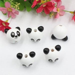 Wooden Panda Bear Head Beads for Baby DIY Pacifier Holder Clip Necklace 10pcs