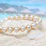 14K Filled Pearl Bangle Bracelet 6.5-8.5mm Twisted Design