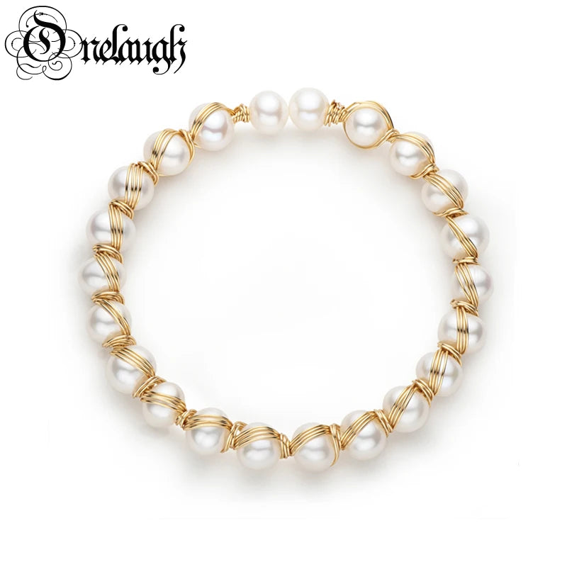 14K Filled Pearl Bangle Bracelet 6.5-8.5mm Twisted Design