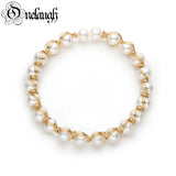 14K Filled Pearl Bangle Bracelet 6.5-8.5mm Twisted Design