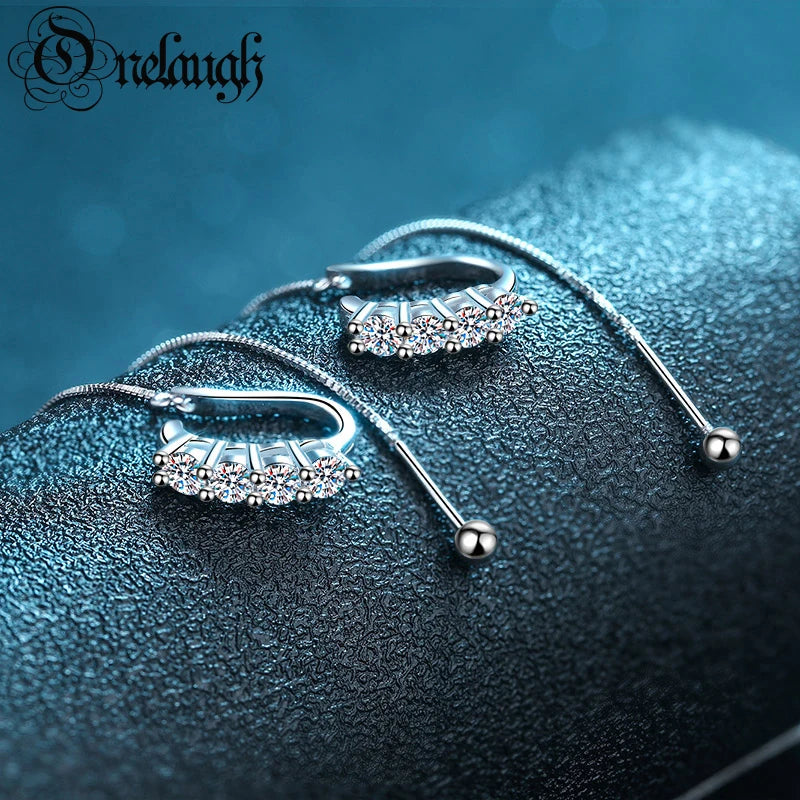 925 Silver Moissanite Cuff Earrings Tassel Diamond