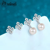 9mm Pearl Moissanite Drop Earrings Bridal Wedding Jewelry