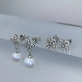 9mm Pearl Moissanite Drop Earrings Bridal Wedding Jewelry