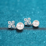 9mm Pearl Moissanite Drop Earrings Bridal Wedding Jewelry
