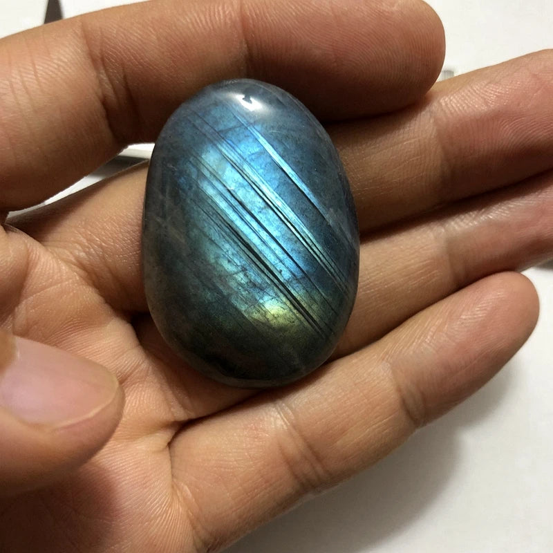 Blue Flash Labradorite Bead Pendant, Healing Gem Stone, 40mm