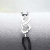 925 Silver DOUBLE COEURS Bracelet for Men Women with Adjustable Rope Bracelet