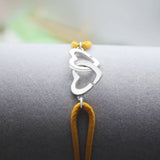 925 Silver DOUBLE COEURS Bracelet for Men Women with Adjustable Rope Bracelet
