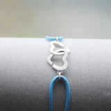 925 Silver DOUBLE COEURS Bracelet for Men Women with Adjustable Rope Bracelet