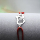 925 Silver DOUBLE COEURS Bracelet for Men Women with Adjustable Rope Bracelet