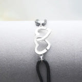 925 Silver DOUBLE COEURS Bracelet for Men Women with Adjustable Rope Bracelet