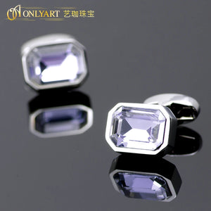 Purple Crystal Button French Cuff Cufflinks