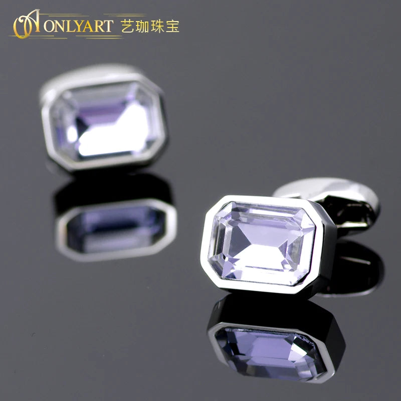 Purple Crystal Button French Cuff Cufflinks